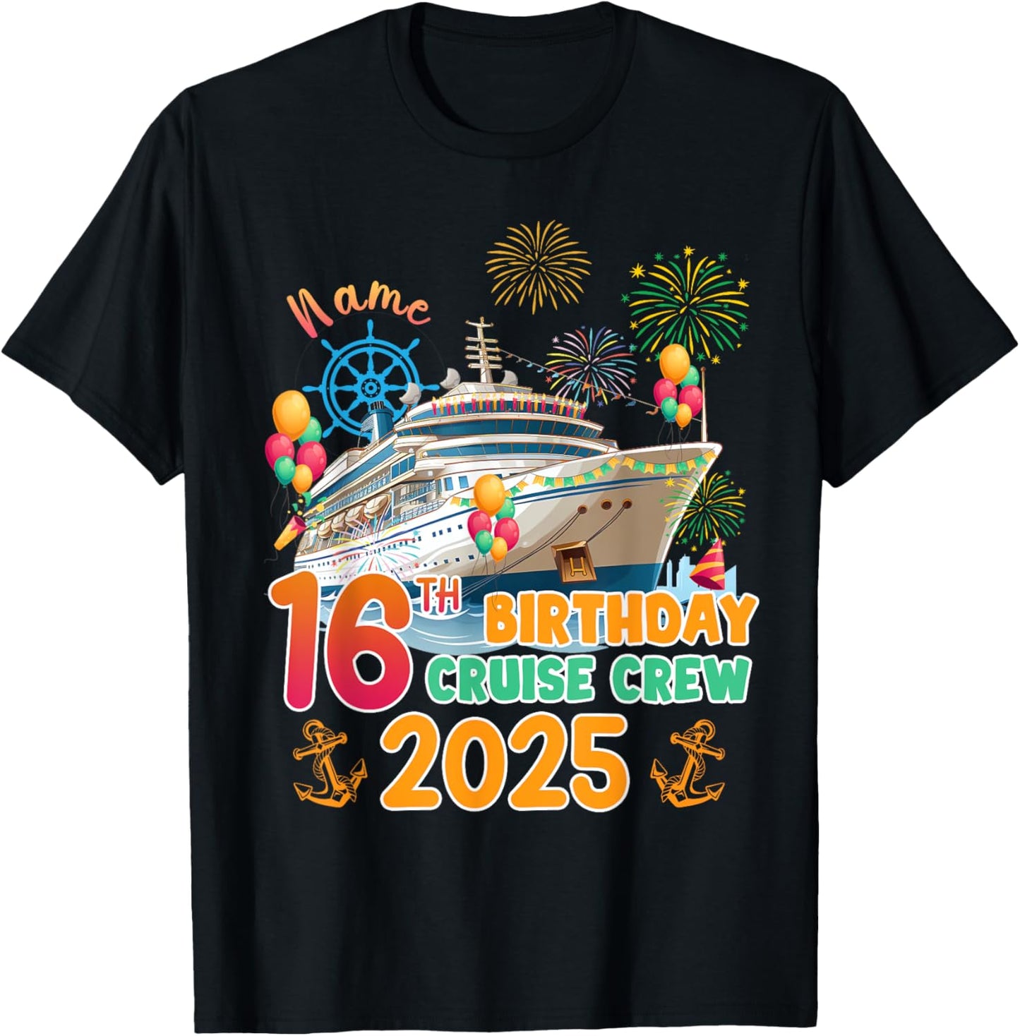 16th Birthday Cruise Crew 2025 16 Years Old Cruising Trip T-Shirt - T-Shirt | Black