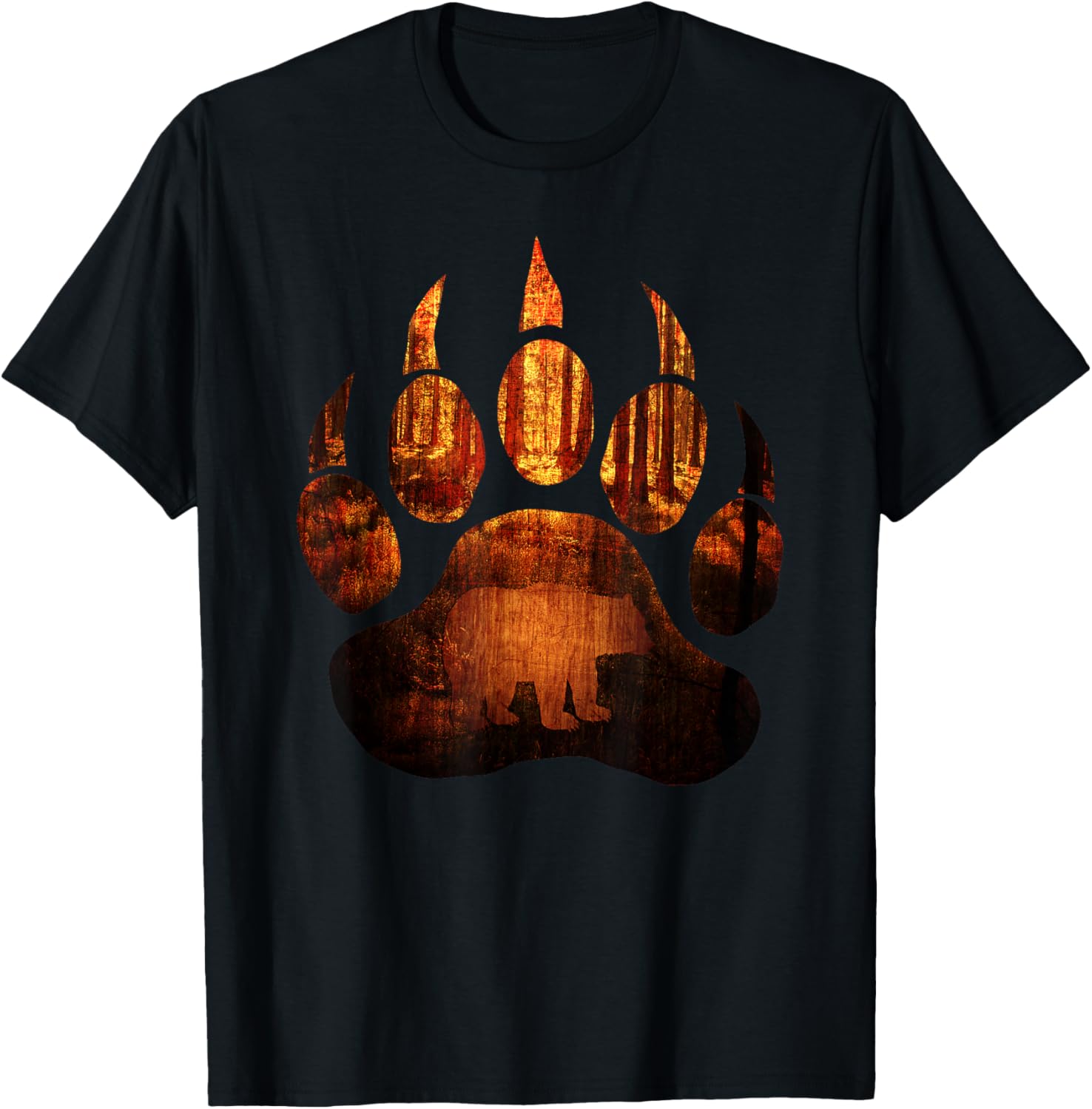 Nature Animal Wildlife of Brown Bear Paw Forest Woods Trees T-Shirt - T-Shirt | Black