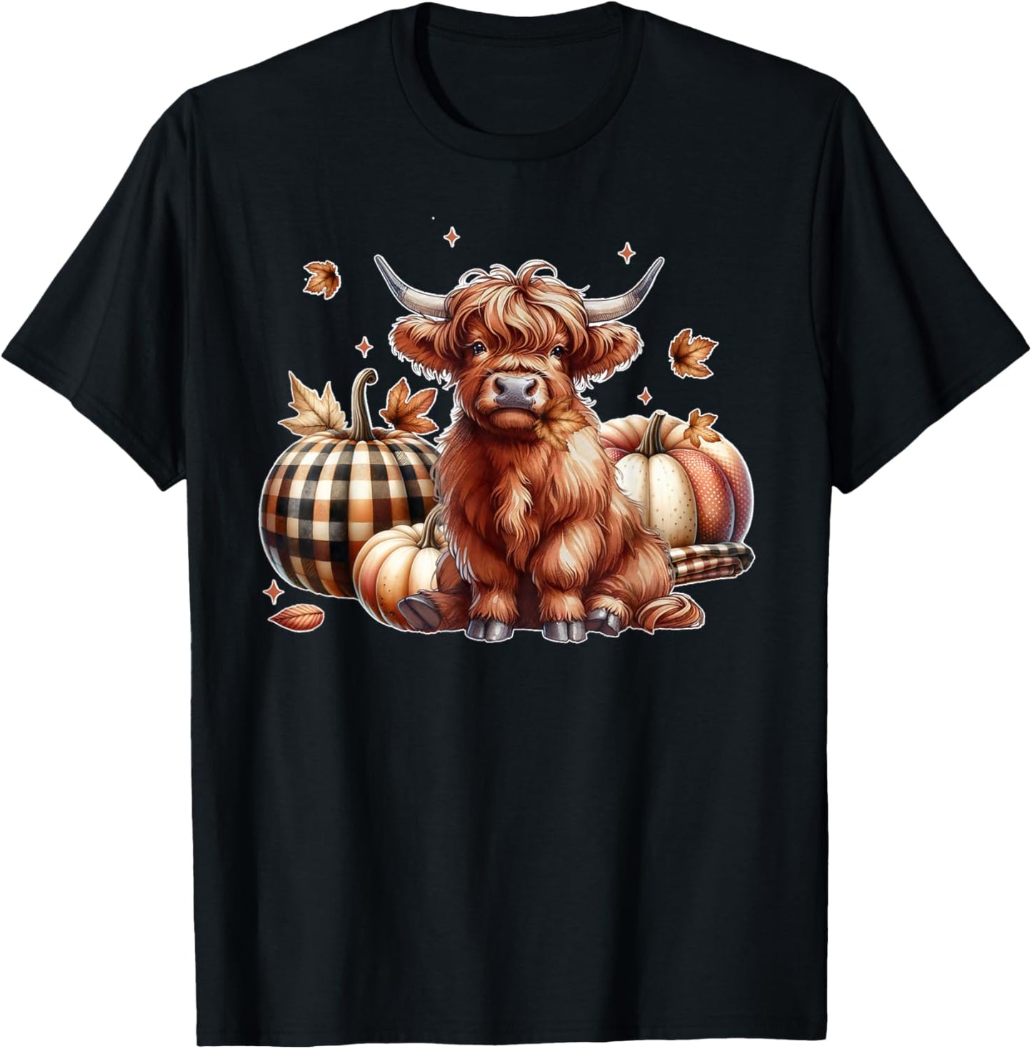 Howdy Fall Western Farm Country Highland Cow Autumn Pumpkin T-Shirt - T-Shirt | Black