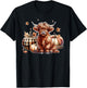 Howdy Fall Western Farm Country Highland Cow Autumn Pumpkin T-Shirt - T-Shirt | Black