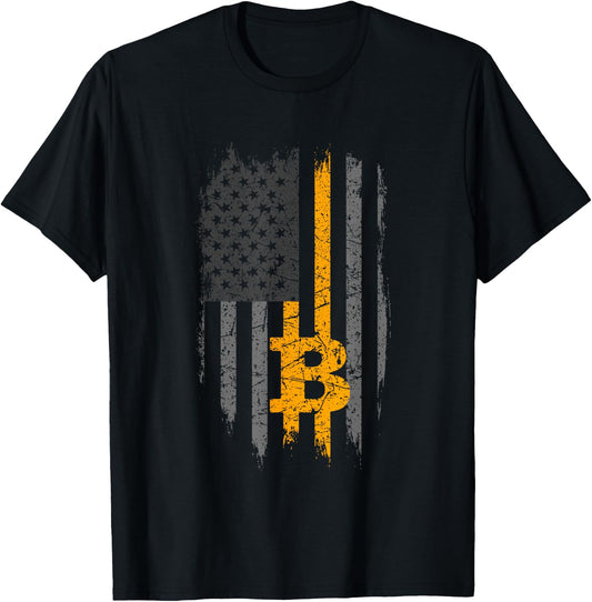 BTC Bitcoin American Flag Crypto Revolution Buy The Dip Small T-Shirt - T-Shirt | Black