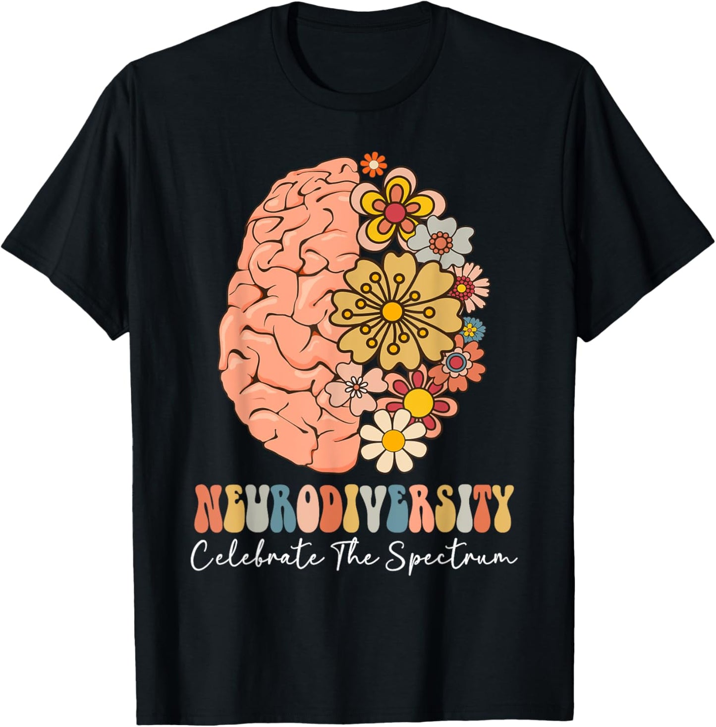 Neurodiversity celebrate the spectrum Brain Autism Awareness T-Shirt - T-Shirt | Black