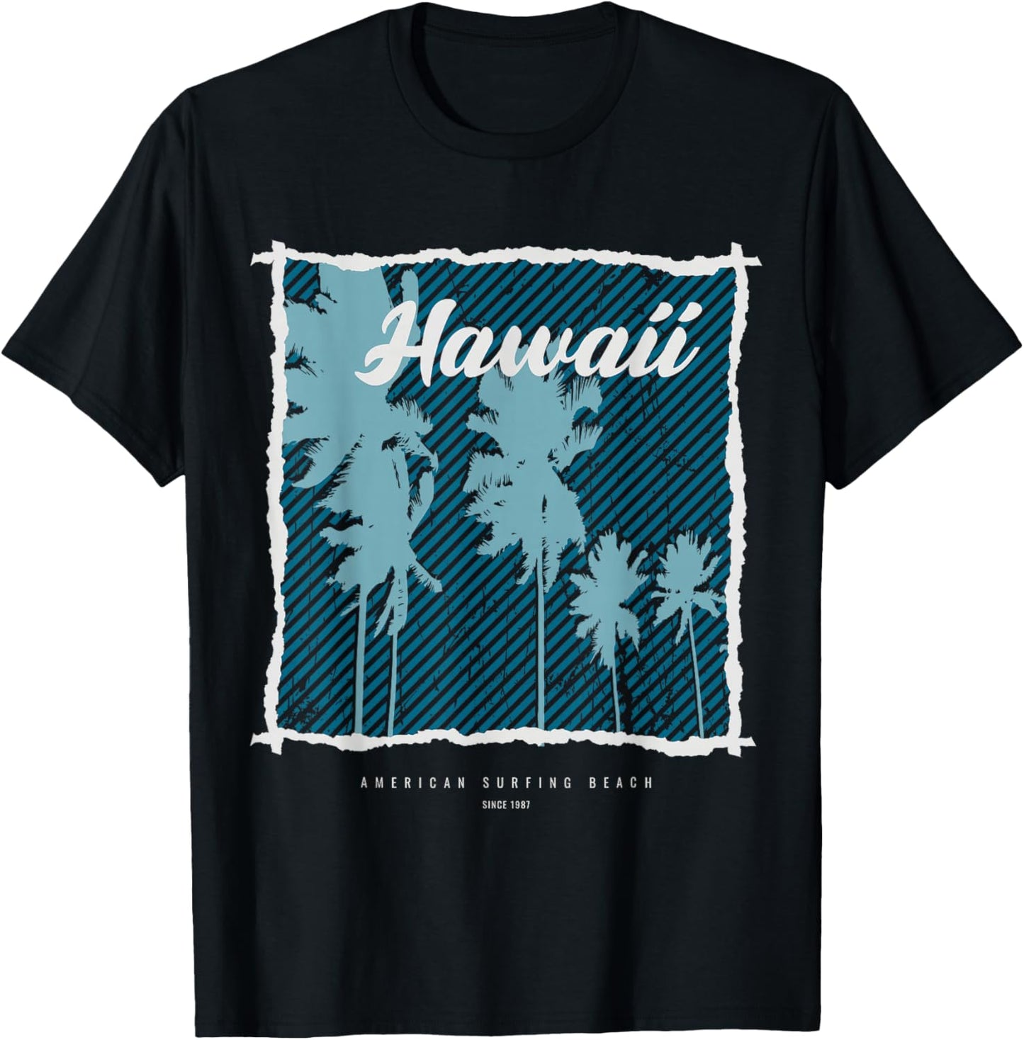 Hawaii American Surfing Beach Since 1987 T-Shirt - T-Shirt | Black