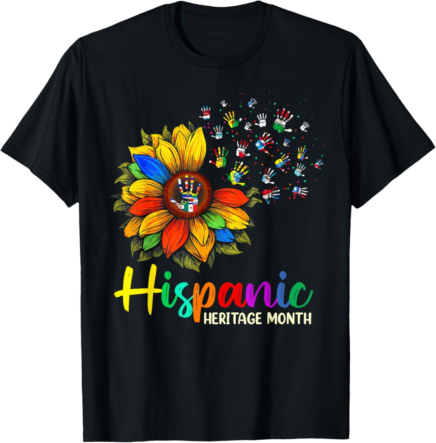 National Hispanic Heritage Month Sunflower All Countries T-Shirt - T-Shirt | Black