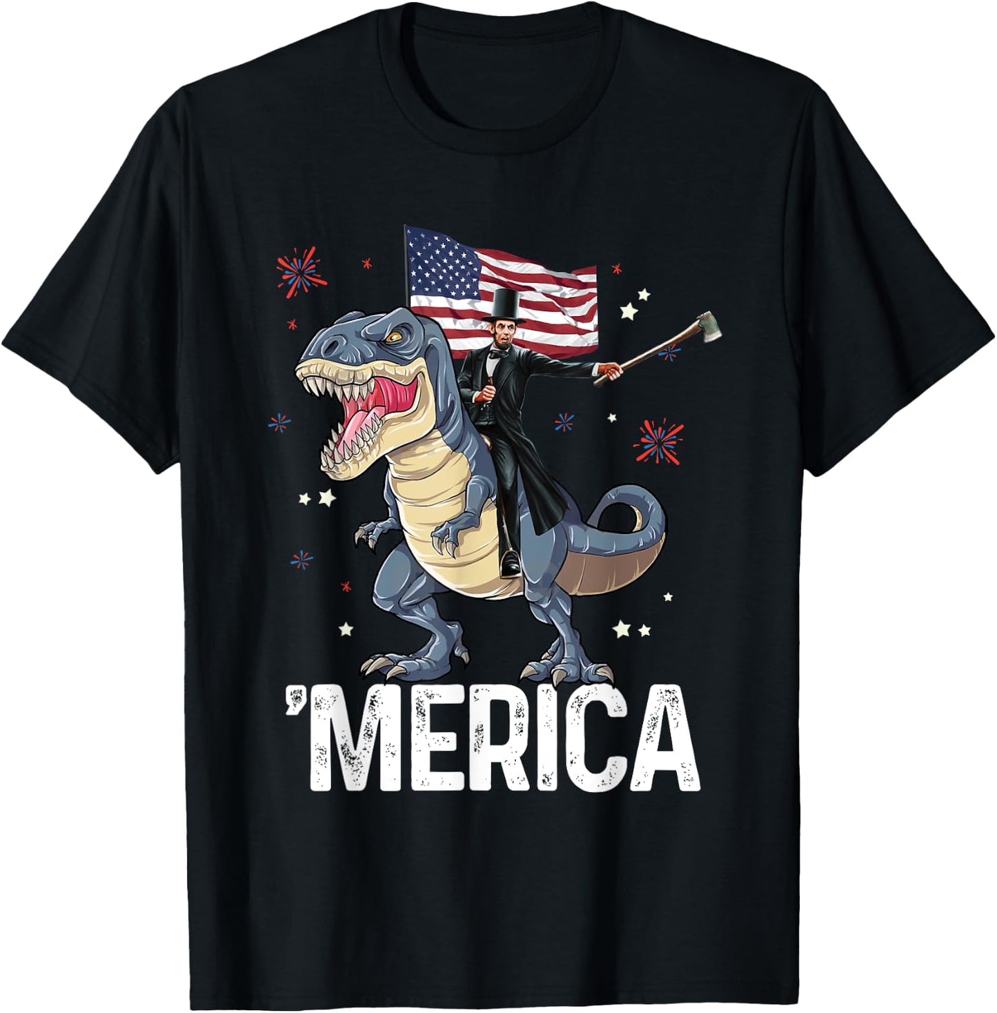 American President Lincoln T-Rex Dinosaur Flag Patriotic T-Shirt - T-Shirt | Black