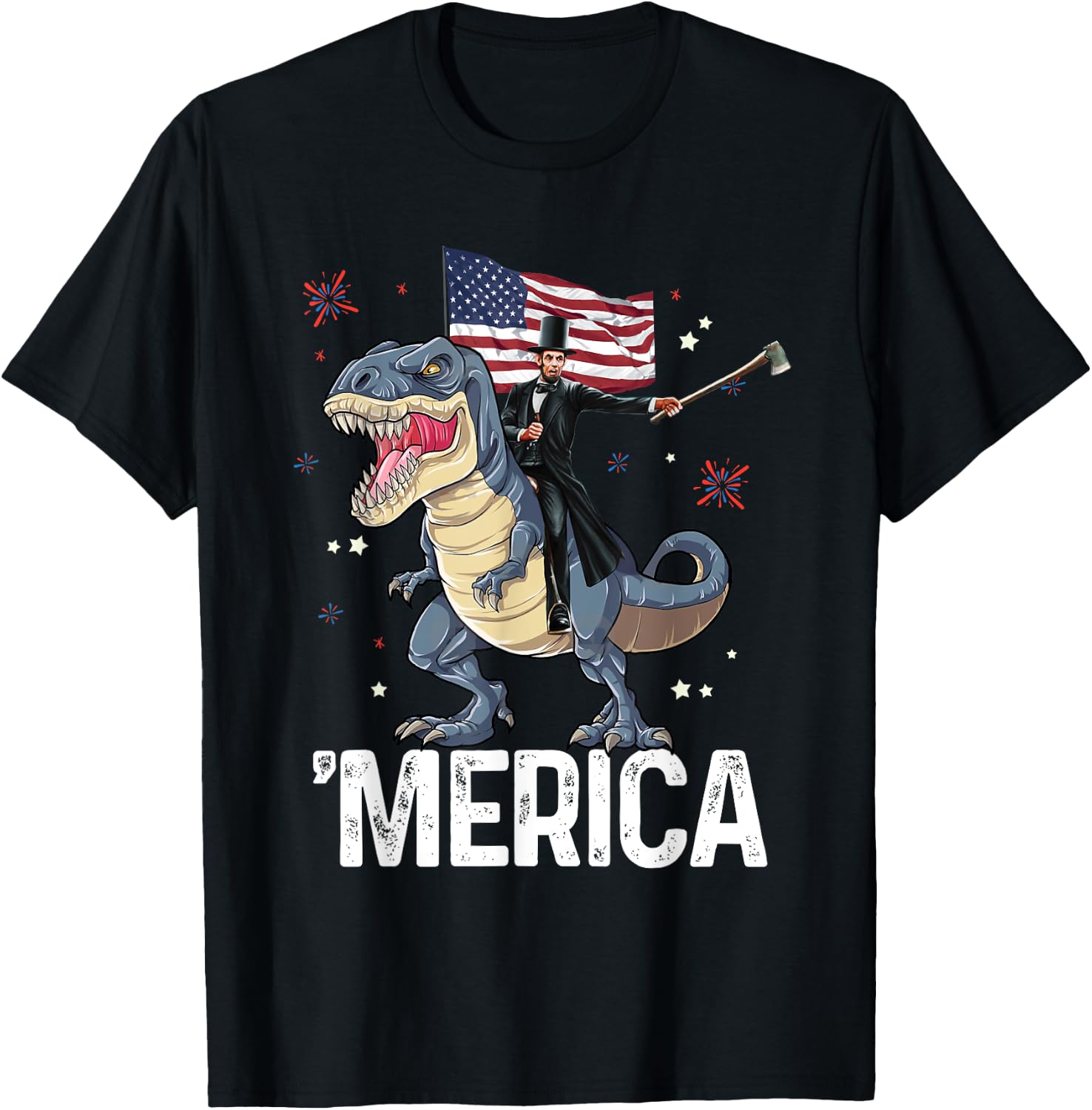 American President Lincoln T-Rex Dinosaur Flag Patriotic T-Shirt - T-Shirt | Black