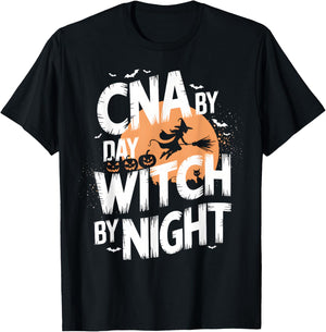 CNA by Day Witch by Night Funny Halloween Nurse T-Shirt - T-Shirt | Black