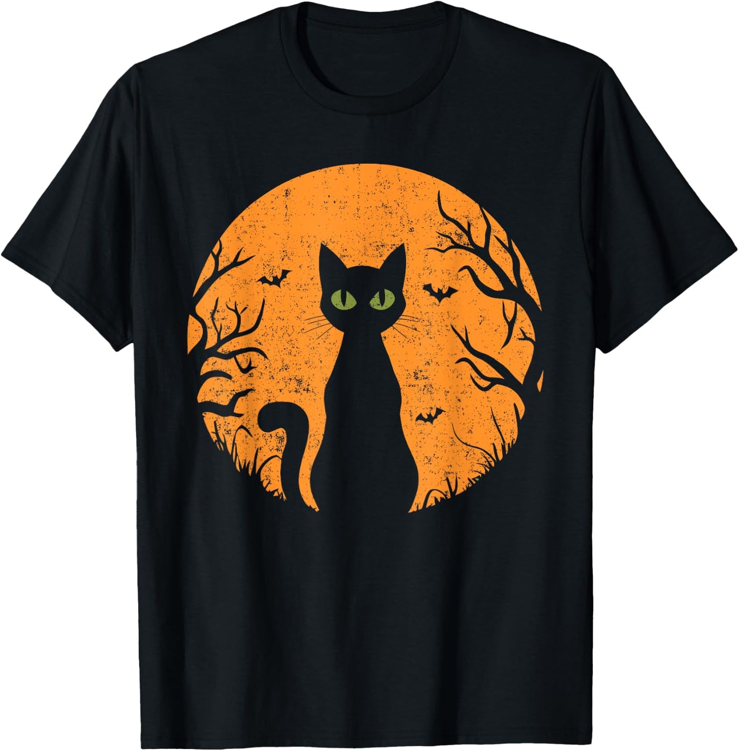 Vintage Scary Halloween Cat Costume Retro Cat Moon Men Women Kids T-Shirt - T-Shirt | Black