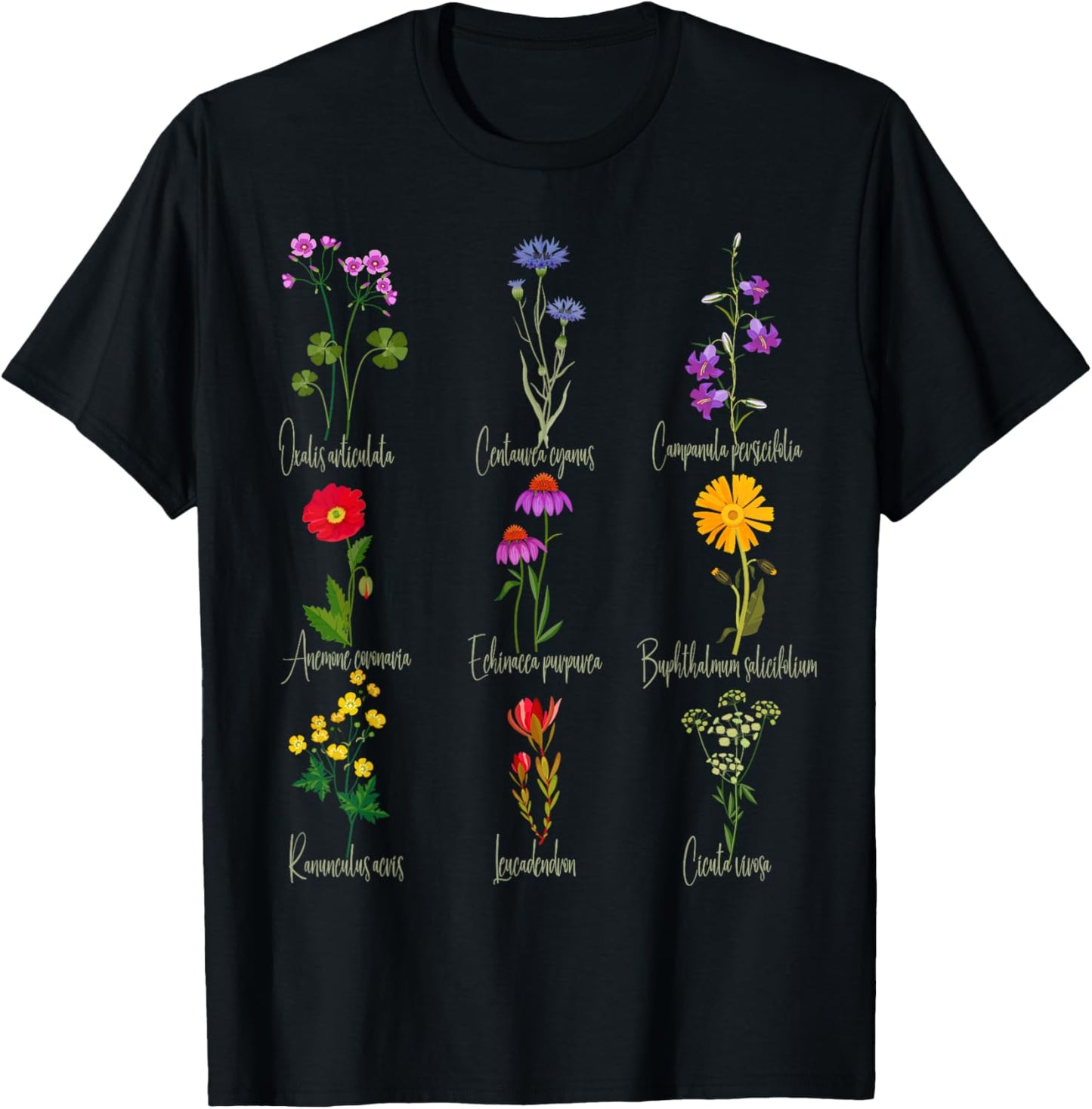 Vintage Botanical Chart Wildflower Floral Graphic Women T-Shirt - T-Shirt | Black