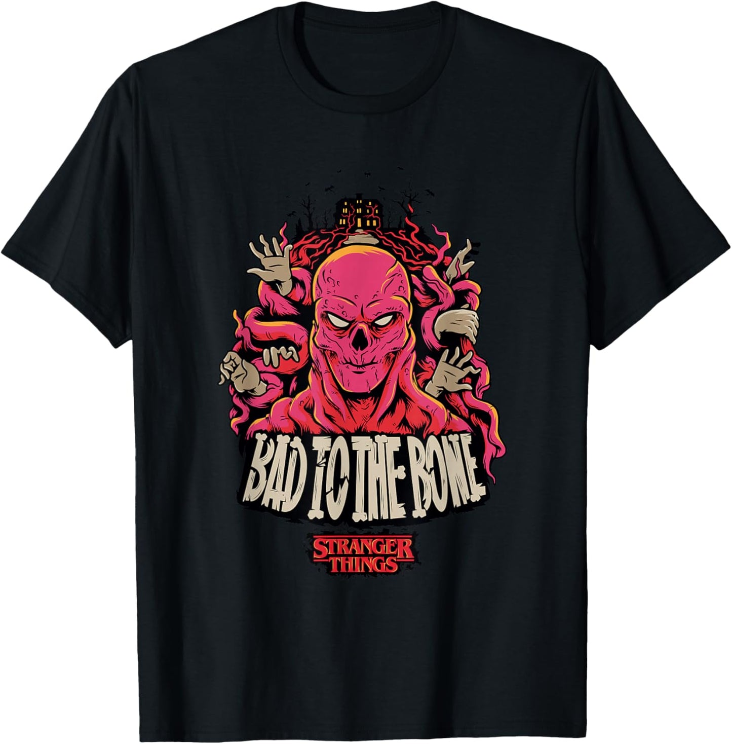 Stranger Things Halloween Vecna Bad To The Bone Big Poster T-Shirt - T-Shirt | Black