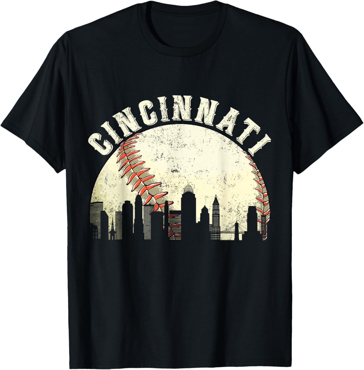 Cincinnati Vintage Baseball Distressed Gameday Retro T-Shirt - T-Shirt | Black