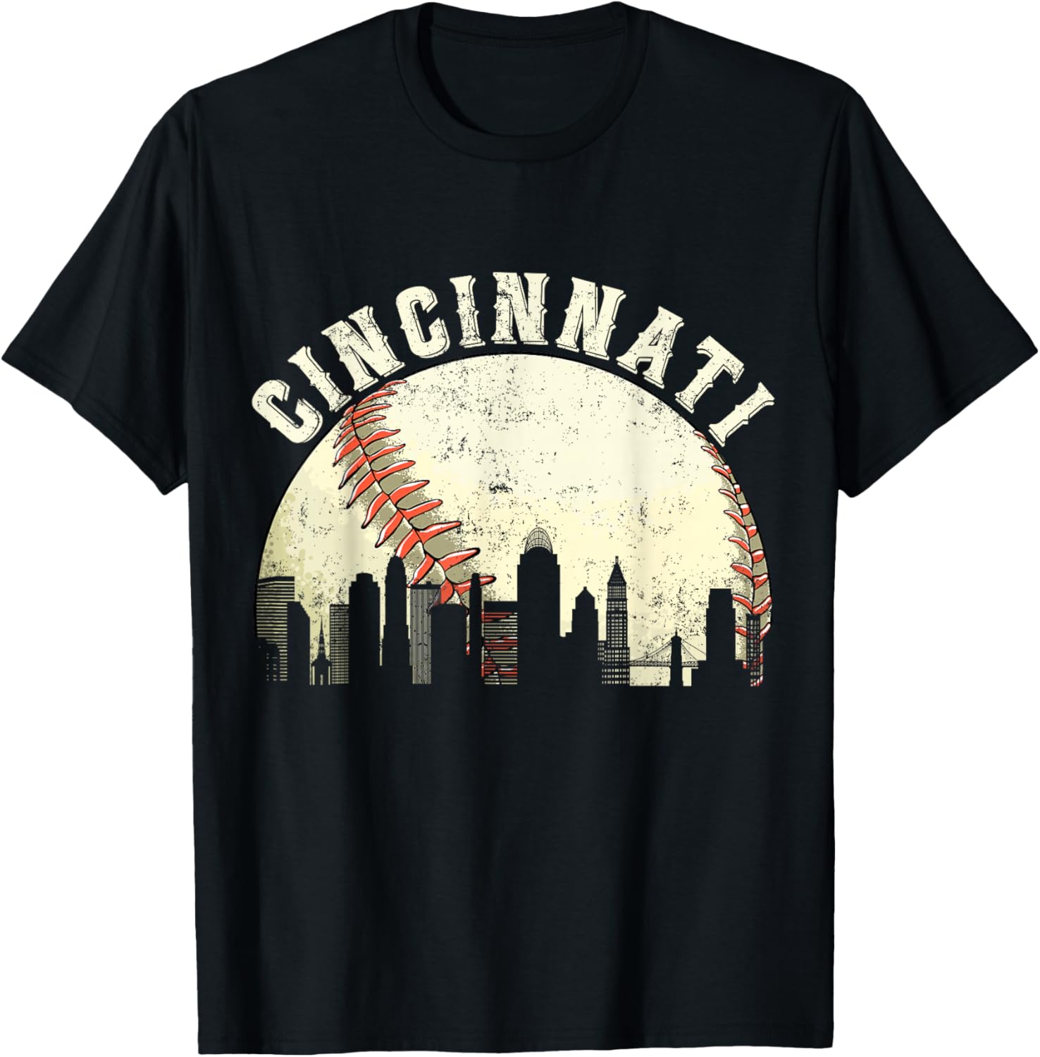 Cincinnati Vintage Baseball Distressed Gameday Retro T-Shirt - T-Shirt | Black