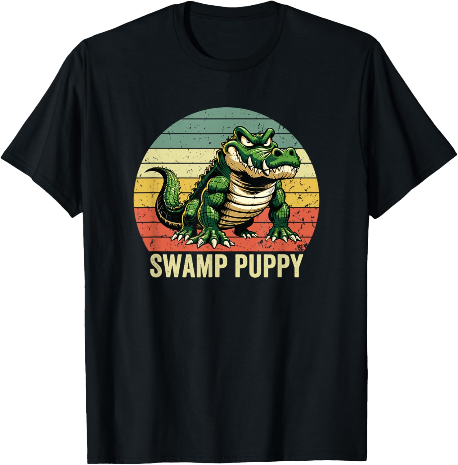 Swamp Puppy Vintage Sunset, Angry Alligator, Swamp Puppy T-Shirt - T-Shirt | Black