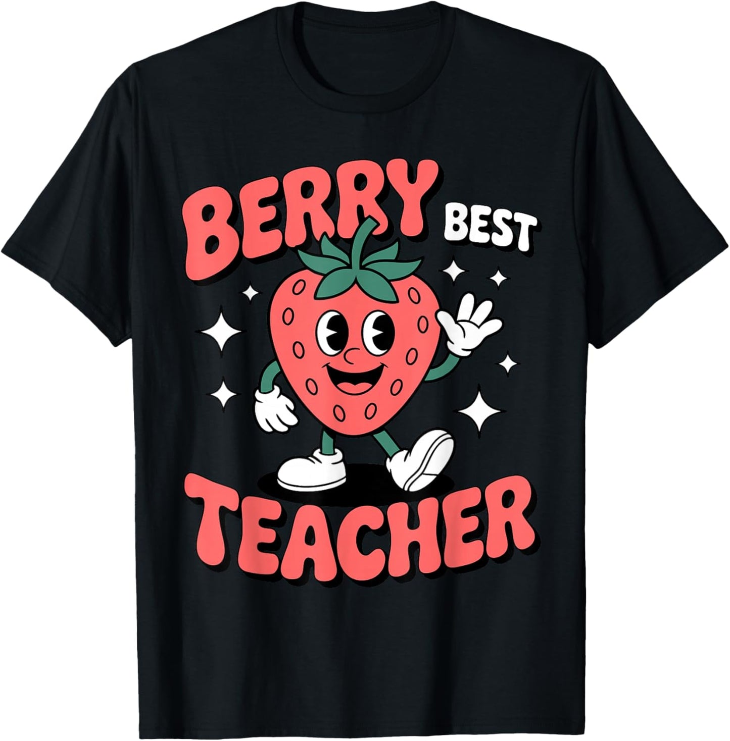 Teacher Retro Strawberry Berry Best Teacher T-Shirt - T-Shirt | Black