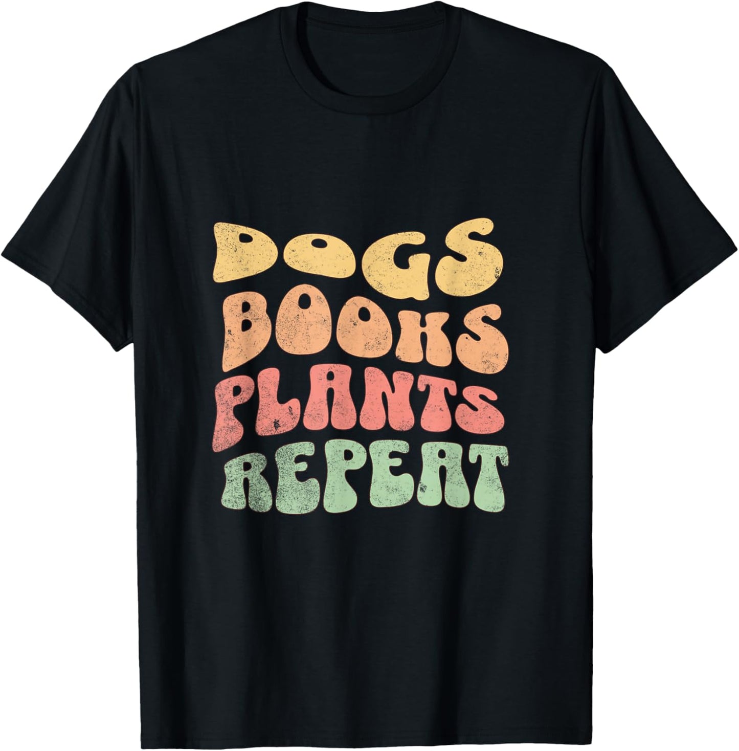 Colorful Dogs Books Plants Repeat T-Shirt - T-Shirt | Black