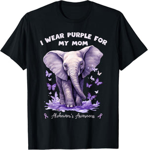 Elephant I Wear Purple For My Mom Alzheimer's Awareness T-Shirt - T-Shirt | Black