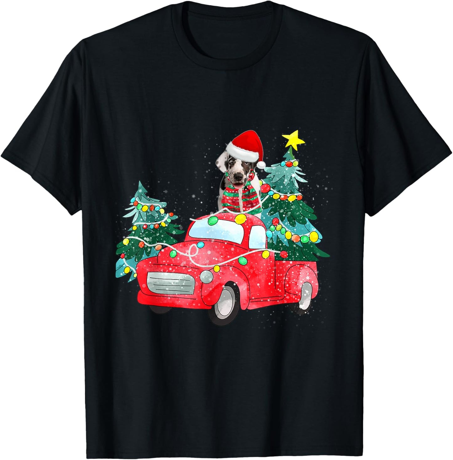 Harlequin Great Dane Dog Ride Red Truck Christmas Dog Lover Men Women Kids T-Shirt - T-Shirt | Black