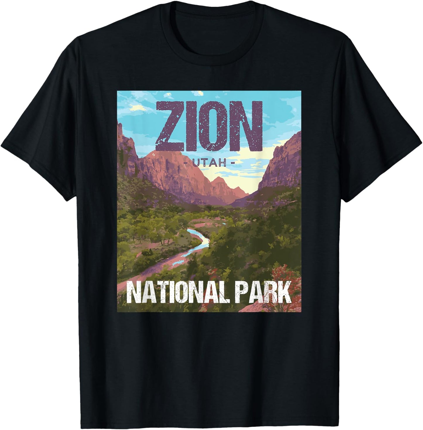 Zion National Park Utah Poster Design T-Shirt - T-Shirt | Black