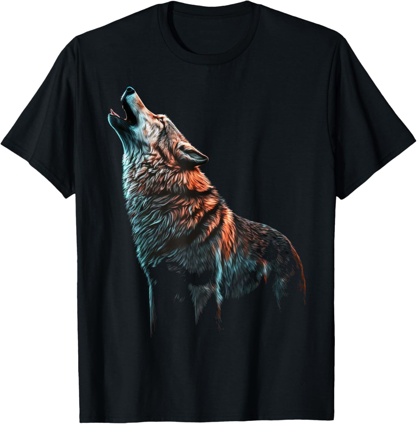 Wolf Howls Animal Print Animal Lovers Wolf T-Shirt - T-Shirt | Black