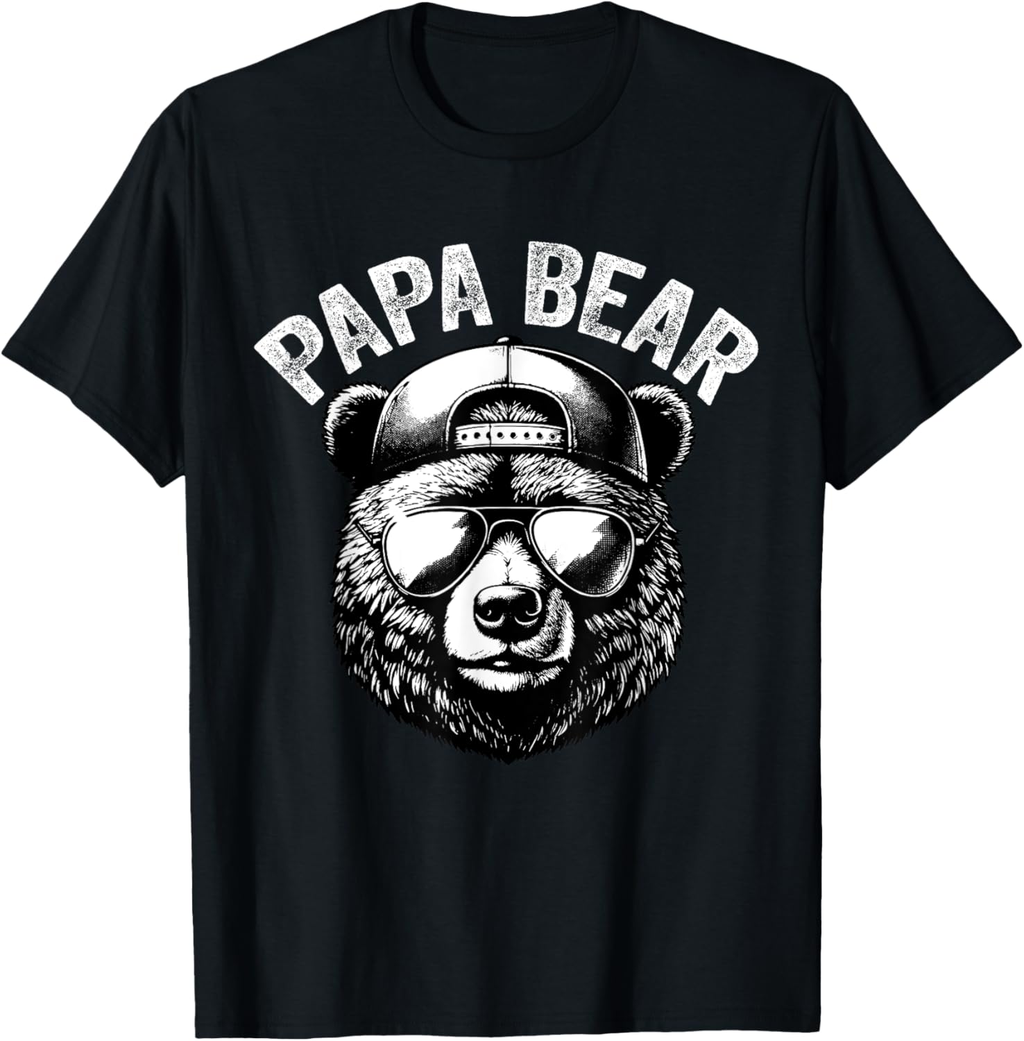 Papa Bear Face Grizzly Fathers Day Bear Lover T-Shirt - T-Shirt | Black