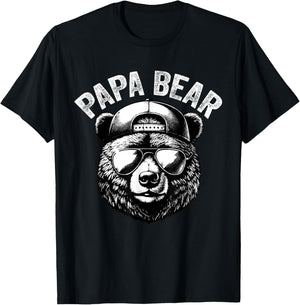Papa Bear Face Grizzly Fathers Day Bear Lover T-Shirt - T-Shirt | Black