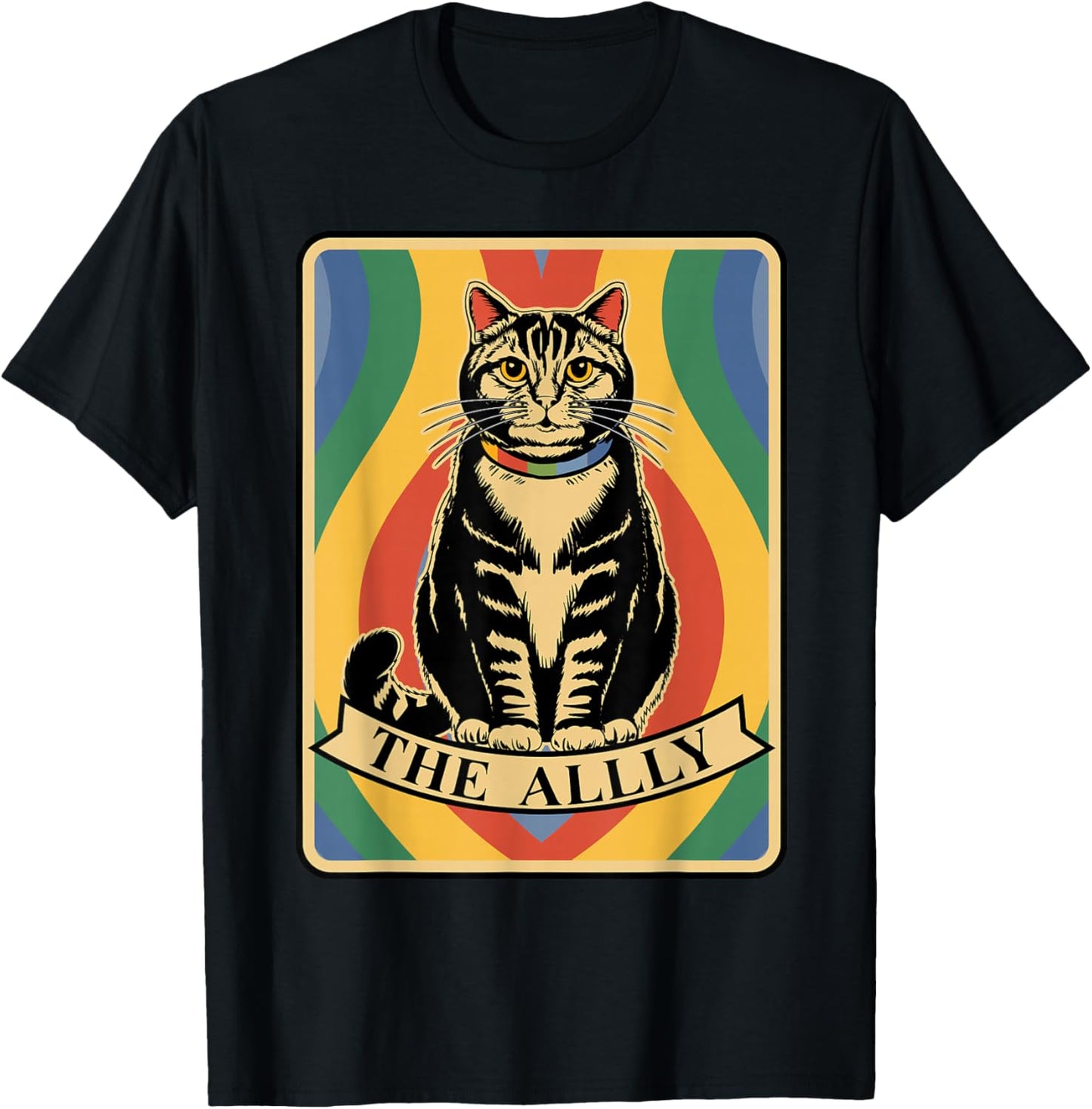 LGBT Ally Cat Tarot Card Gay Pride Month Rainbow Flag LGBTQ T-Shirt - T-Shirt | Black