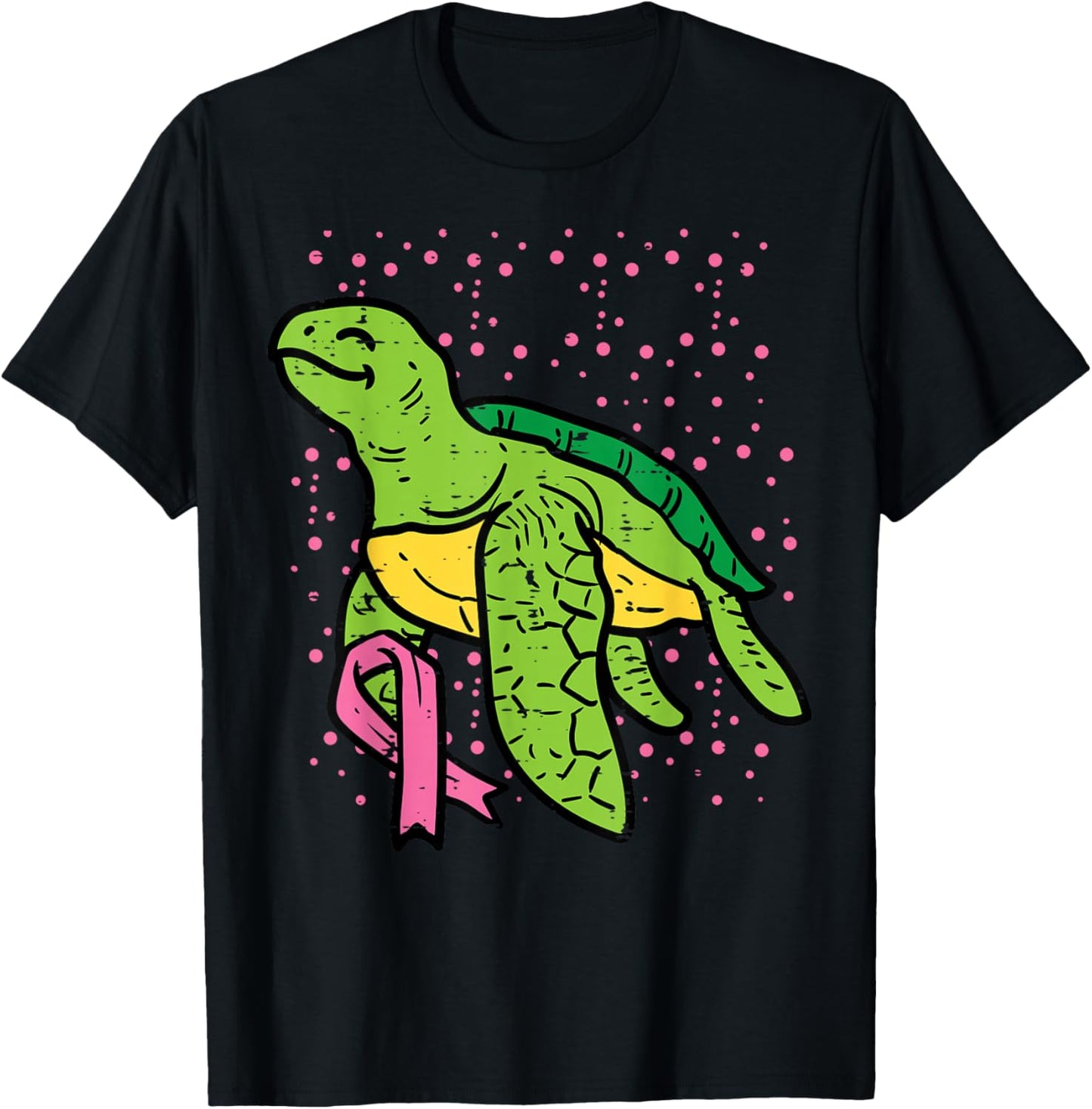 Pink Ribbon Turtle Cute Breast Cancer Awareness Women Kids T-Shirt - T-Shirt | Black
