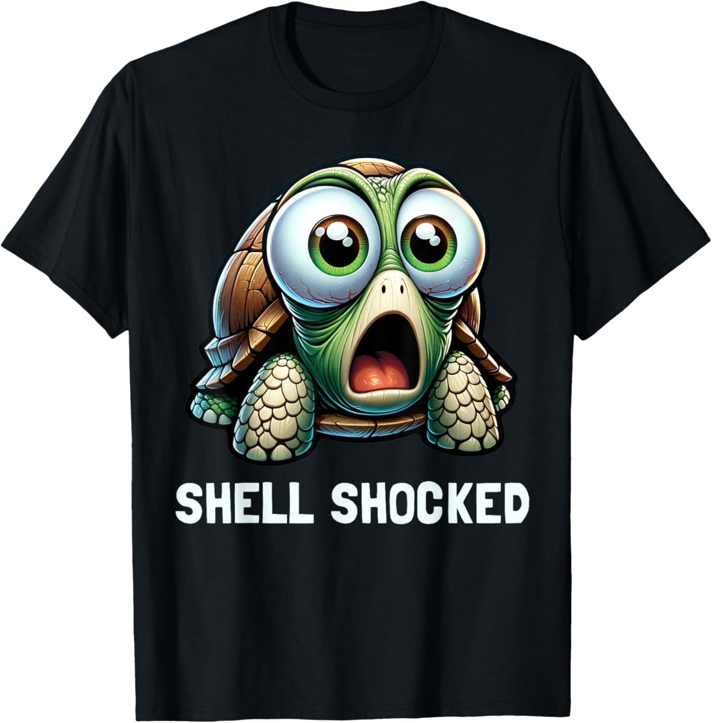 Funny Turtle Pun Shell Shocked Turtle Lover Graphic T-Shirt - T-Shirt | Black