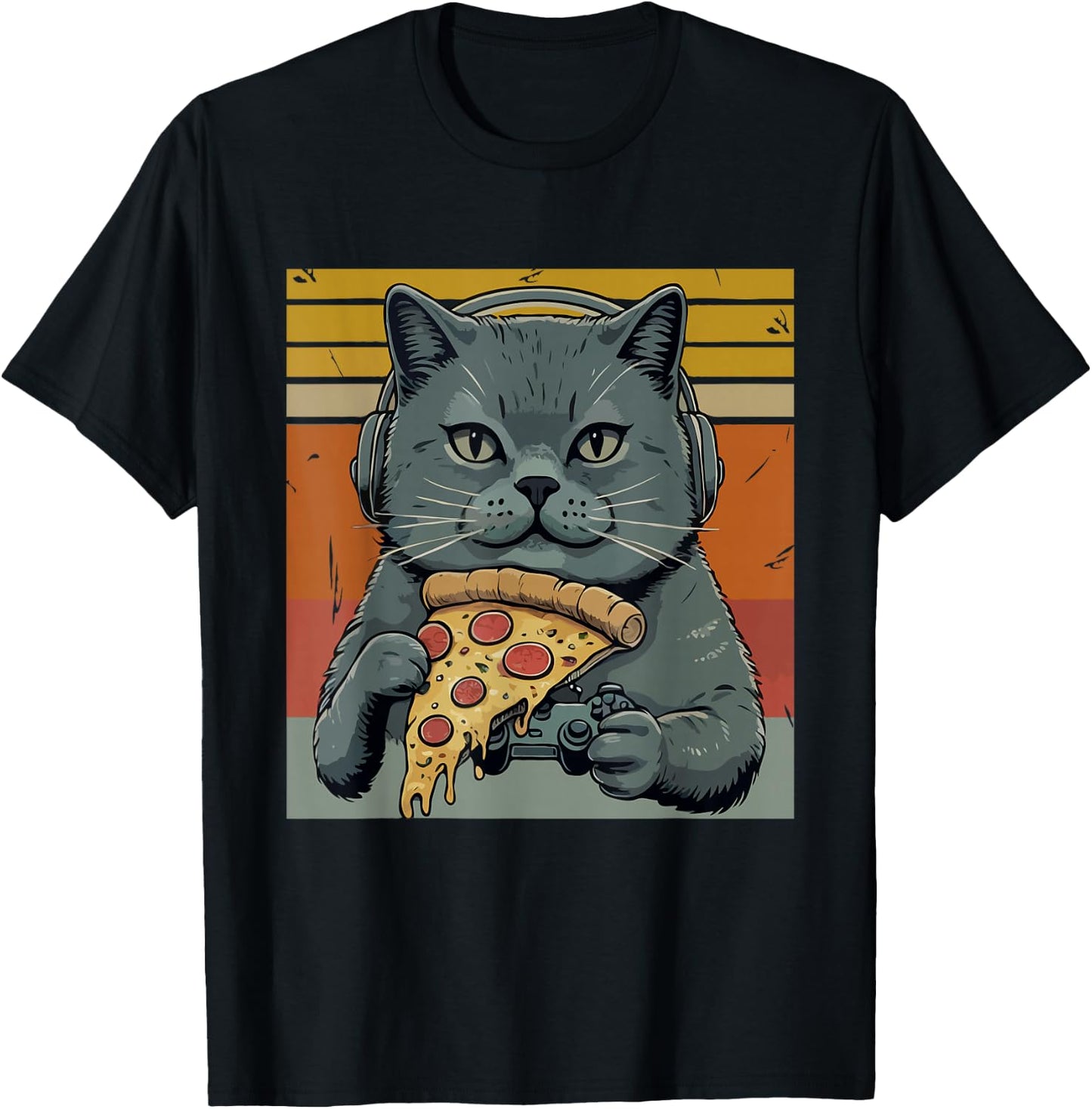 Cats Video Gaming Pizza All Need Cat Lover Gamer T-Shirt - T-Shirt | Black