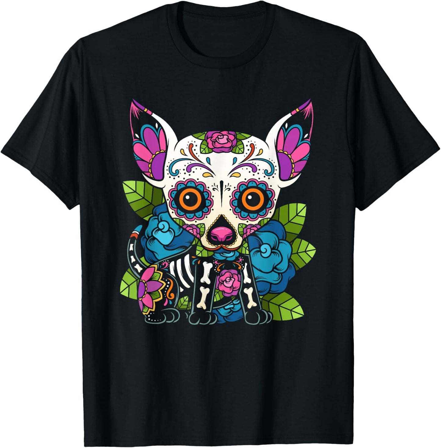 Chihuahua Sugar Skull Mexico Dog Calavera Dia De Los Women Girls Kids T-Shirt - T-Shirt | Black