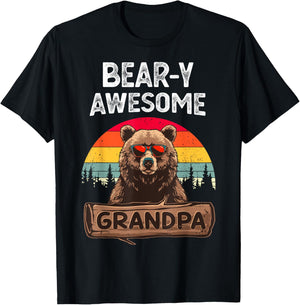 Bear-y Awesome Grandpa Funny Saying Bear Vintage Grandfather T-Shirt - T-Shirt | Black