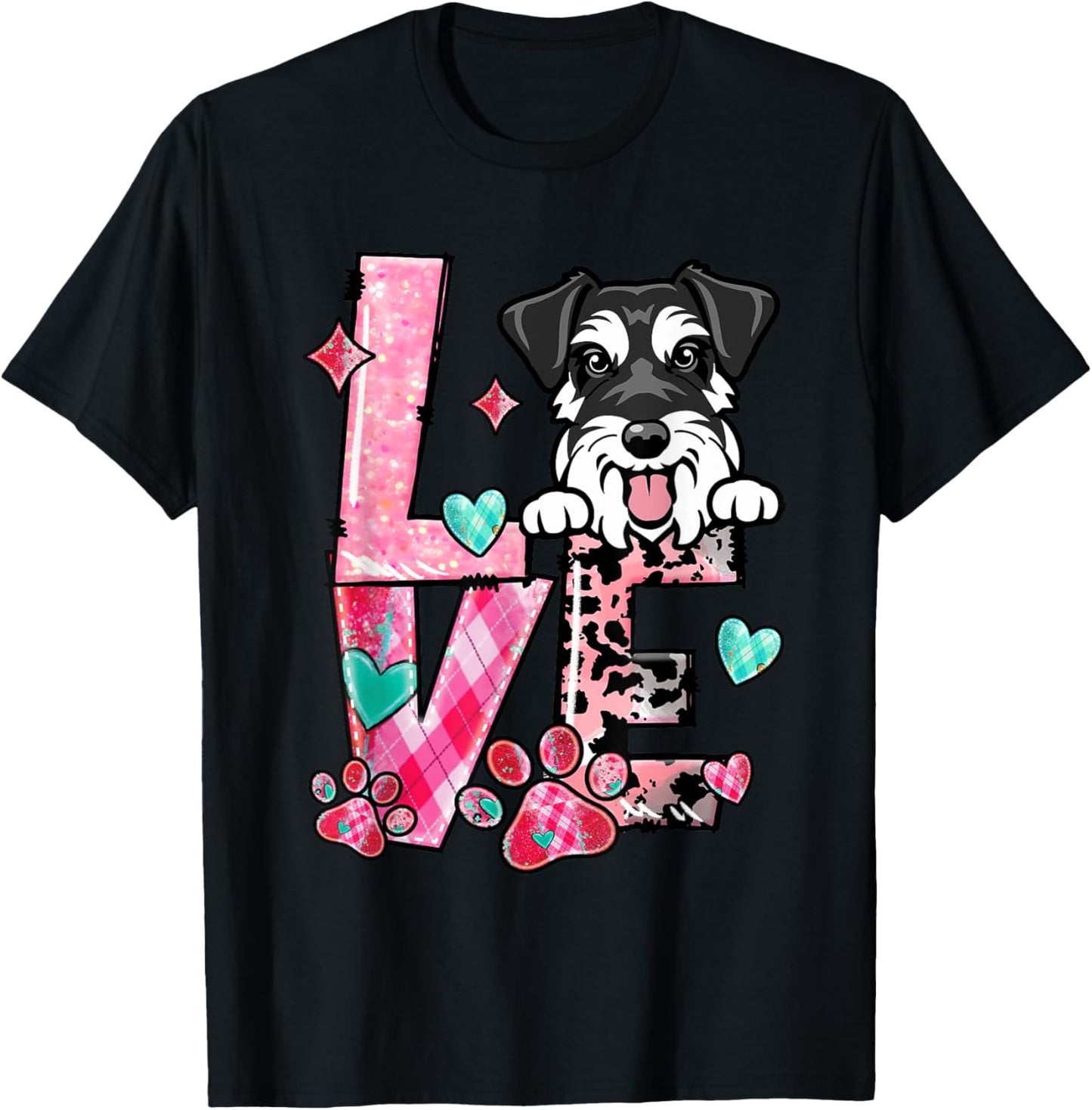 Mini Schnauzer Dog I Love My Dog Fur Baby Valentines Day T-Shirt - T-Shirt | Black