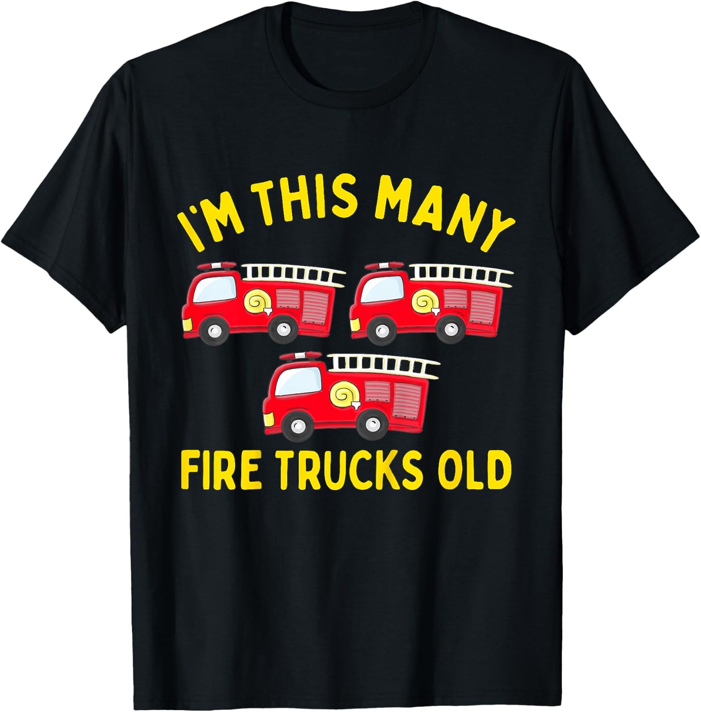 Kids Fire Truck 3rd Birthday Boy Toddler Firefighter 3 Three T-Shirt - T-Shirt | Black