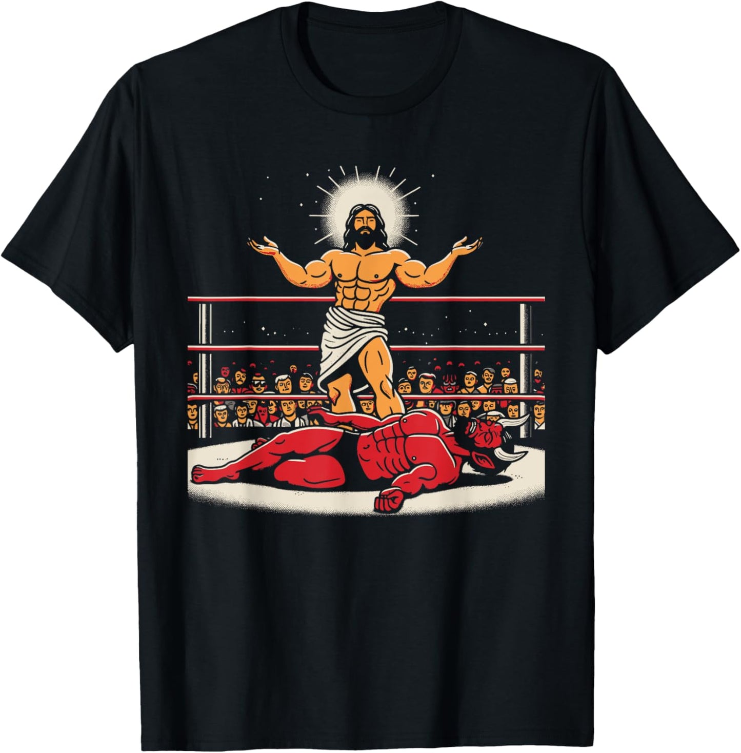 Jesus Wrestling Satan Funny Christian Humor Joke T-Shirt - T-Shirt | Black