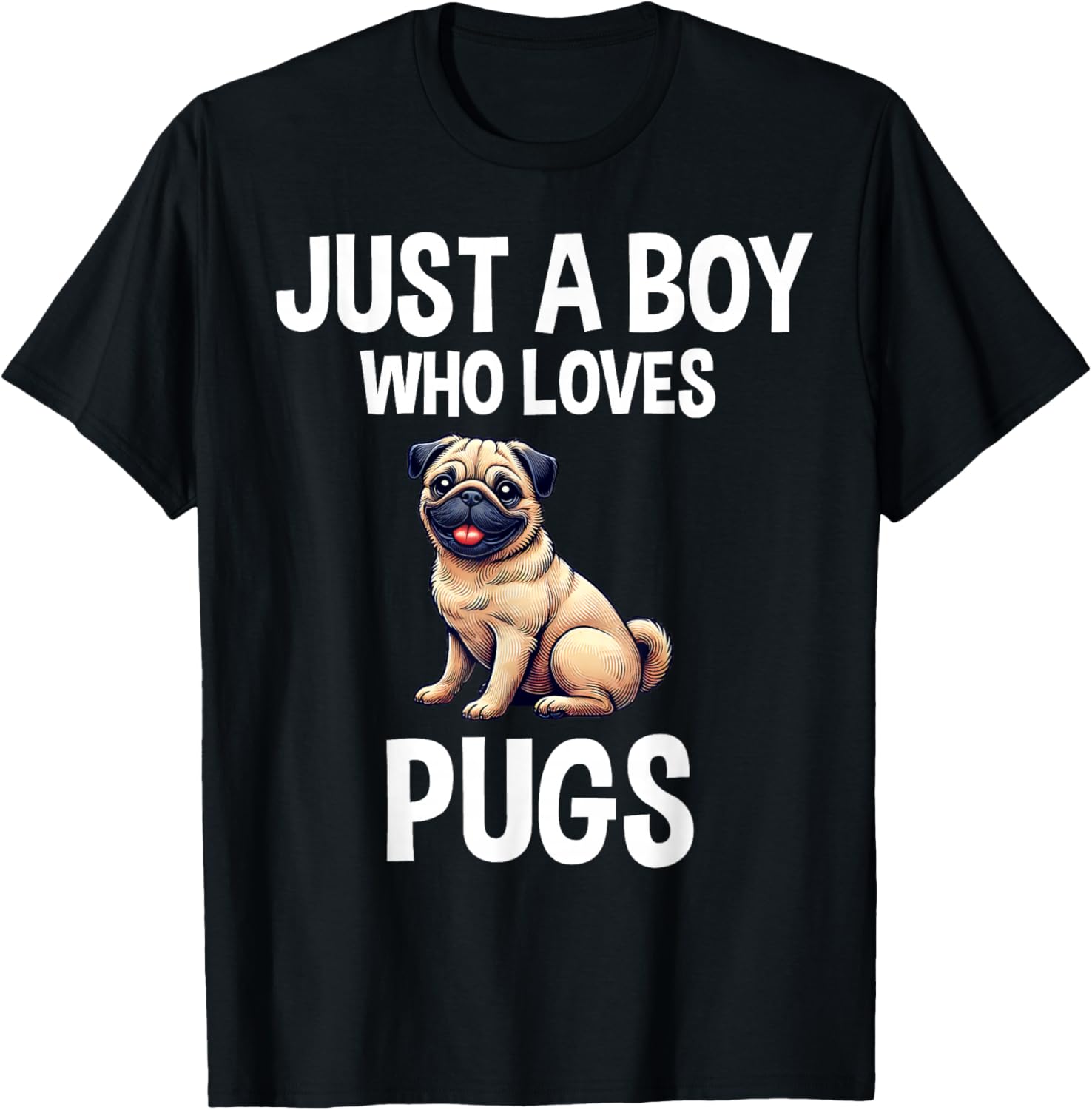 Just A Boy Who Loves Pugs Cute Dog Pug T-Shirt - T-Shirt | Black