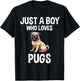 Just A Boy Who Loves Pugs Cute Dog Pug T-Shirt - T-Shirt | Black