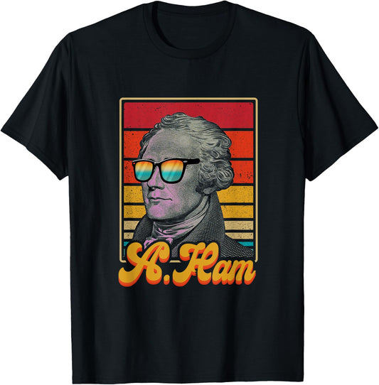 A. Ham Alexander Hamilton Retro Patriotic USA 4th of July T-Shirt - T-Shirt | Black