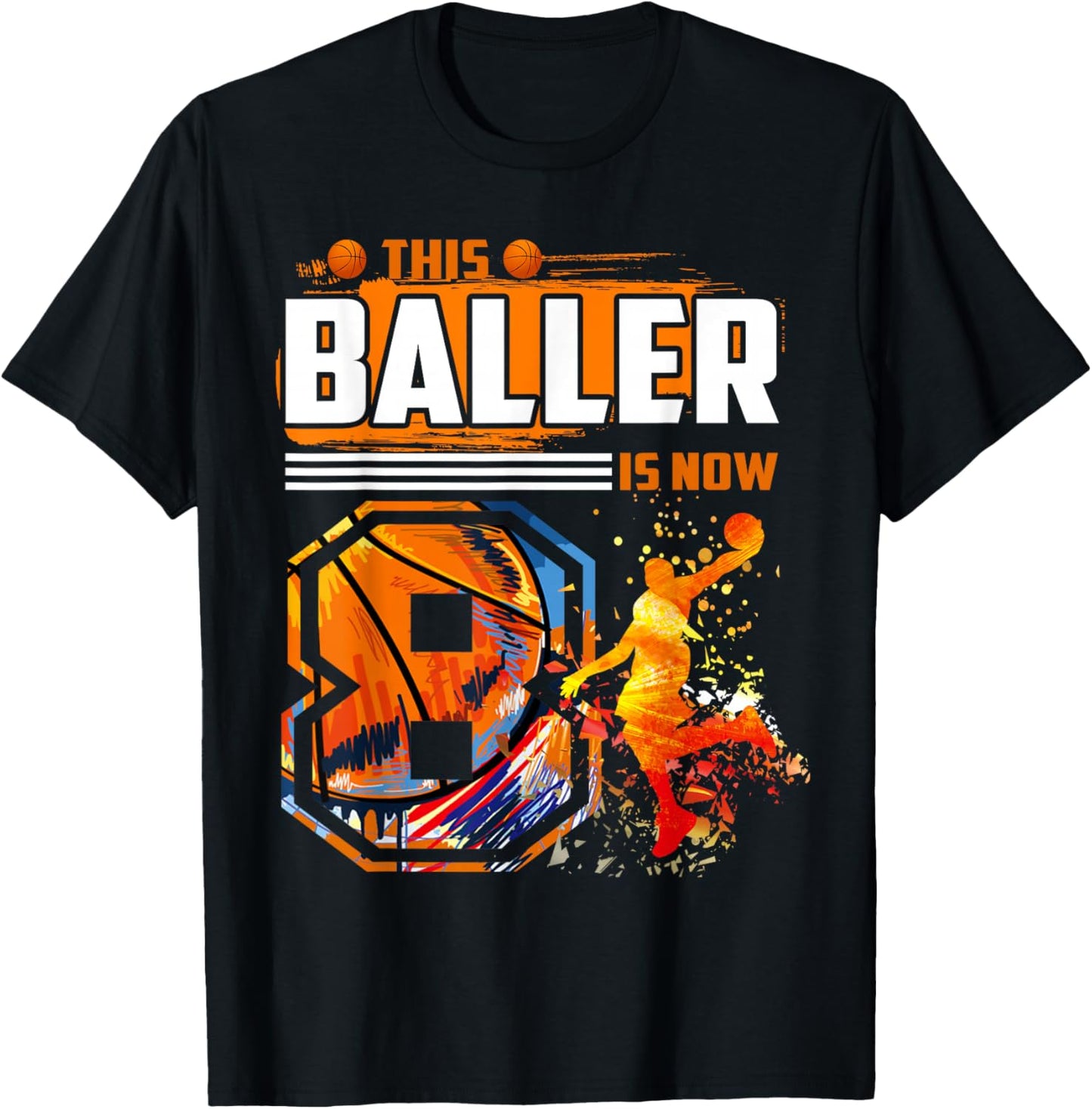 This Baller Is Now 8 Cool Basketball 8th birthday 8 yrs Old T-Shirt - T-Shirt | Black