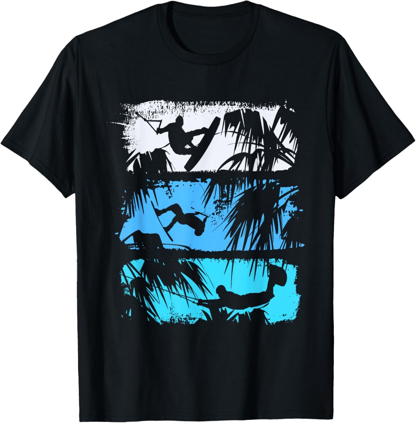 Wakeboard Lifestyle Vintage Design with Palm Trees in Logo Style T-Shirt - T-Shirt | Black