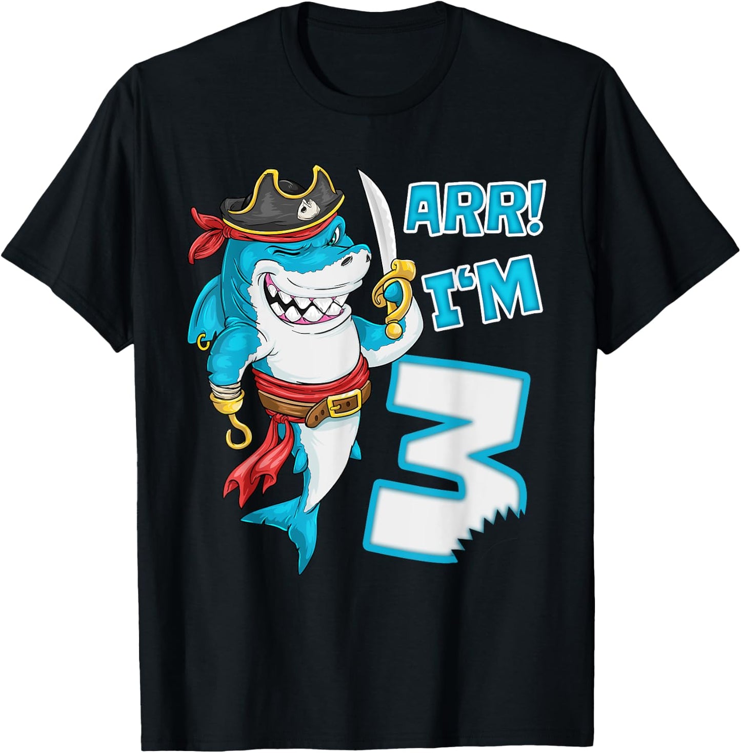 I'm 3 years Bday Shark pirate 3rd Birthday boy pirate Party T-Shirt - T-Shirt | Black