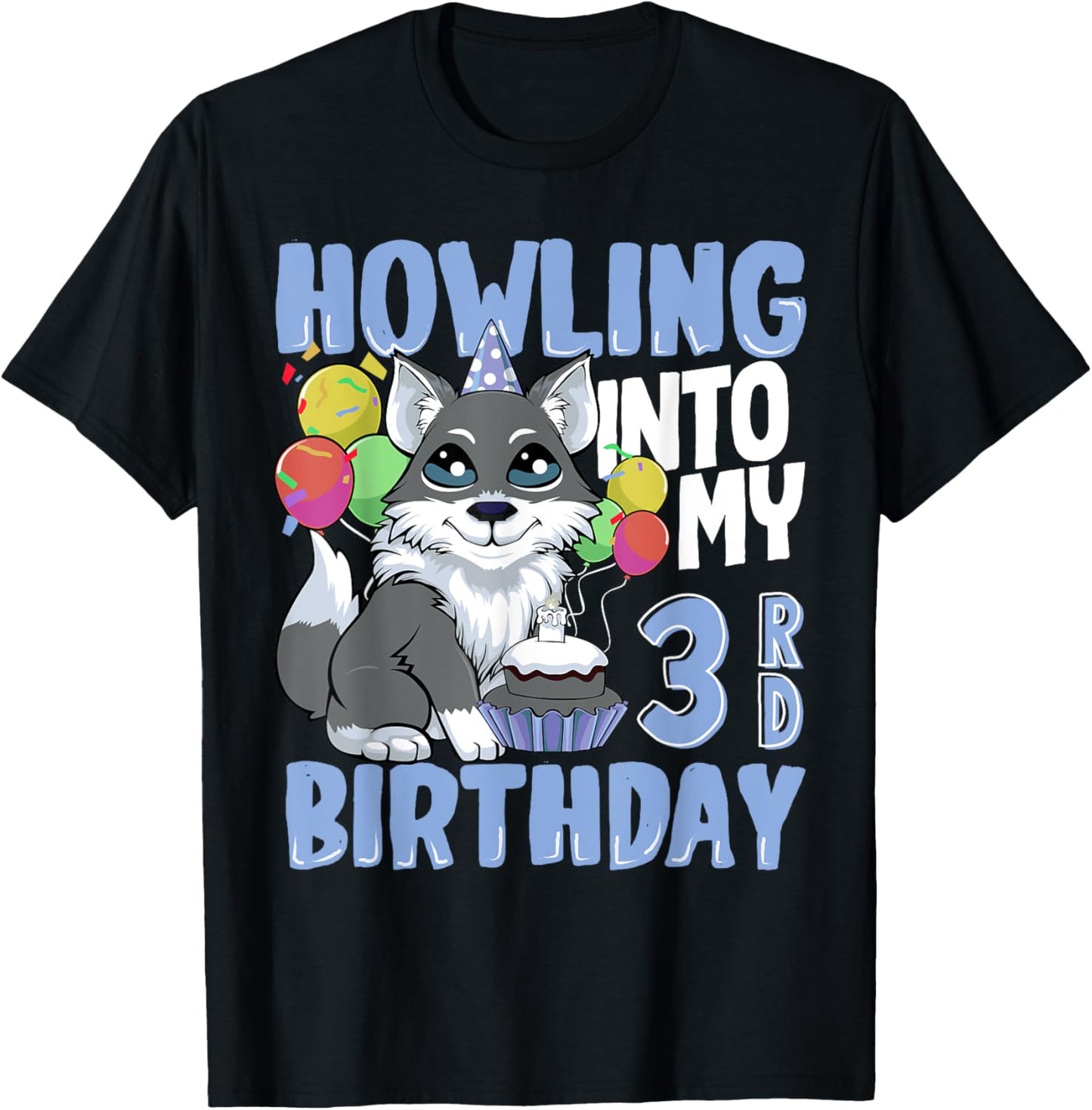 Wolf for 3 Year Old Birthday for 3rd Birthday Wolf Kids Boys T-Shirt - T-Shirt | Black