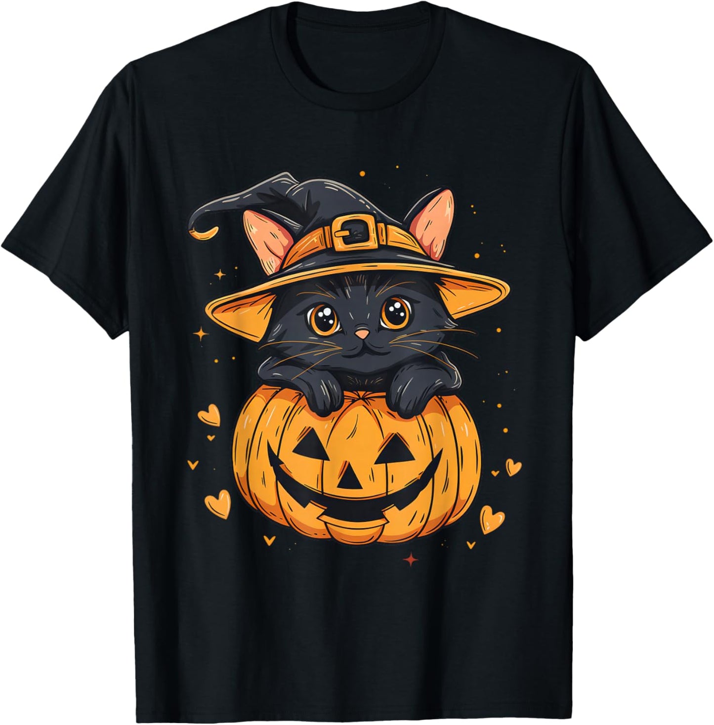 Halloween Black Cat Jack O’ Lanterns Pumpkin Cat Lover T-Shirt - T-Shirt | Black