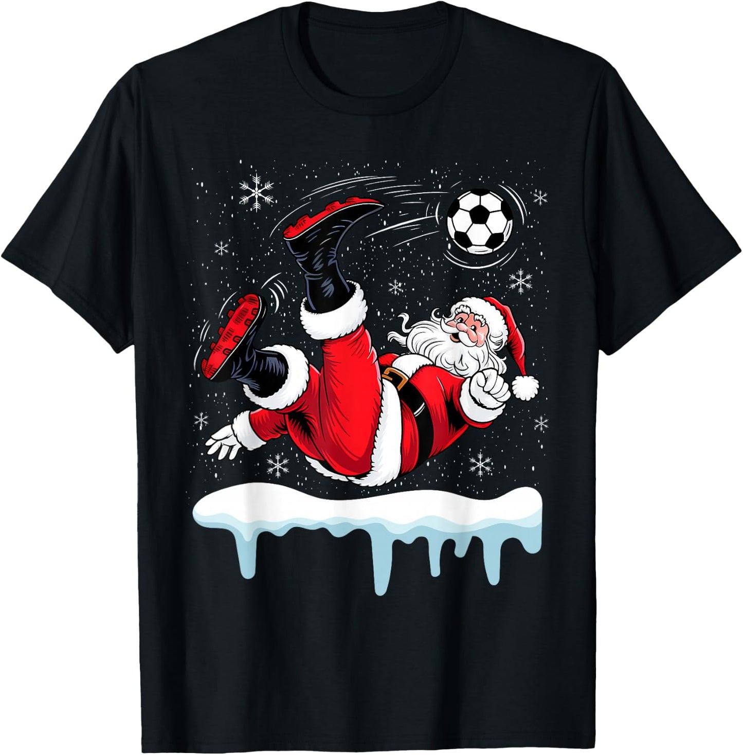 Christmas Santa Soccer Bicycle Kick Xmas Boys Men Ball Sport T-Shirt - T-Shirt | Black