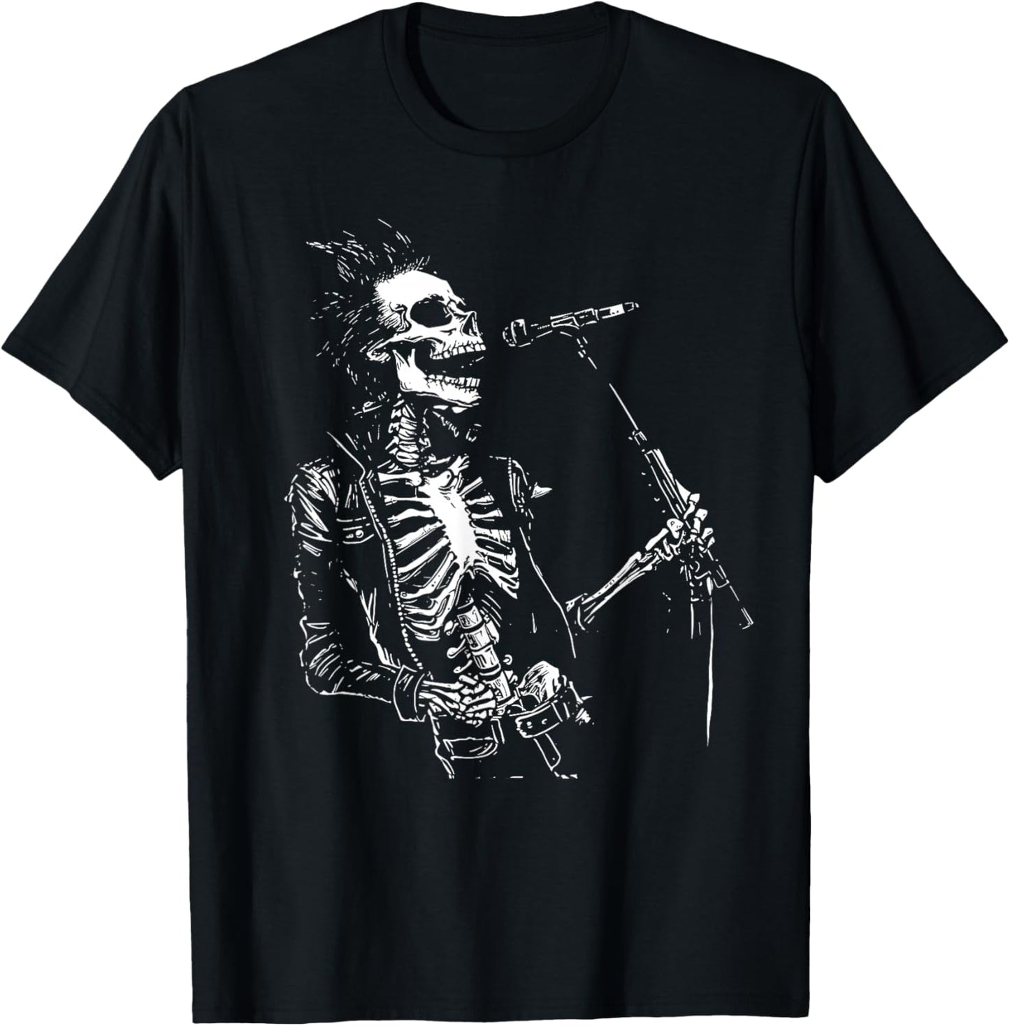 Skeleton Guitar Guy Rock And Roll Band Rock On T-Shirt - T-Shirt | Black