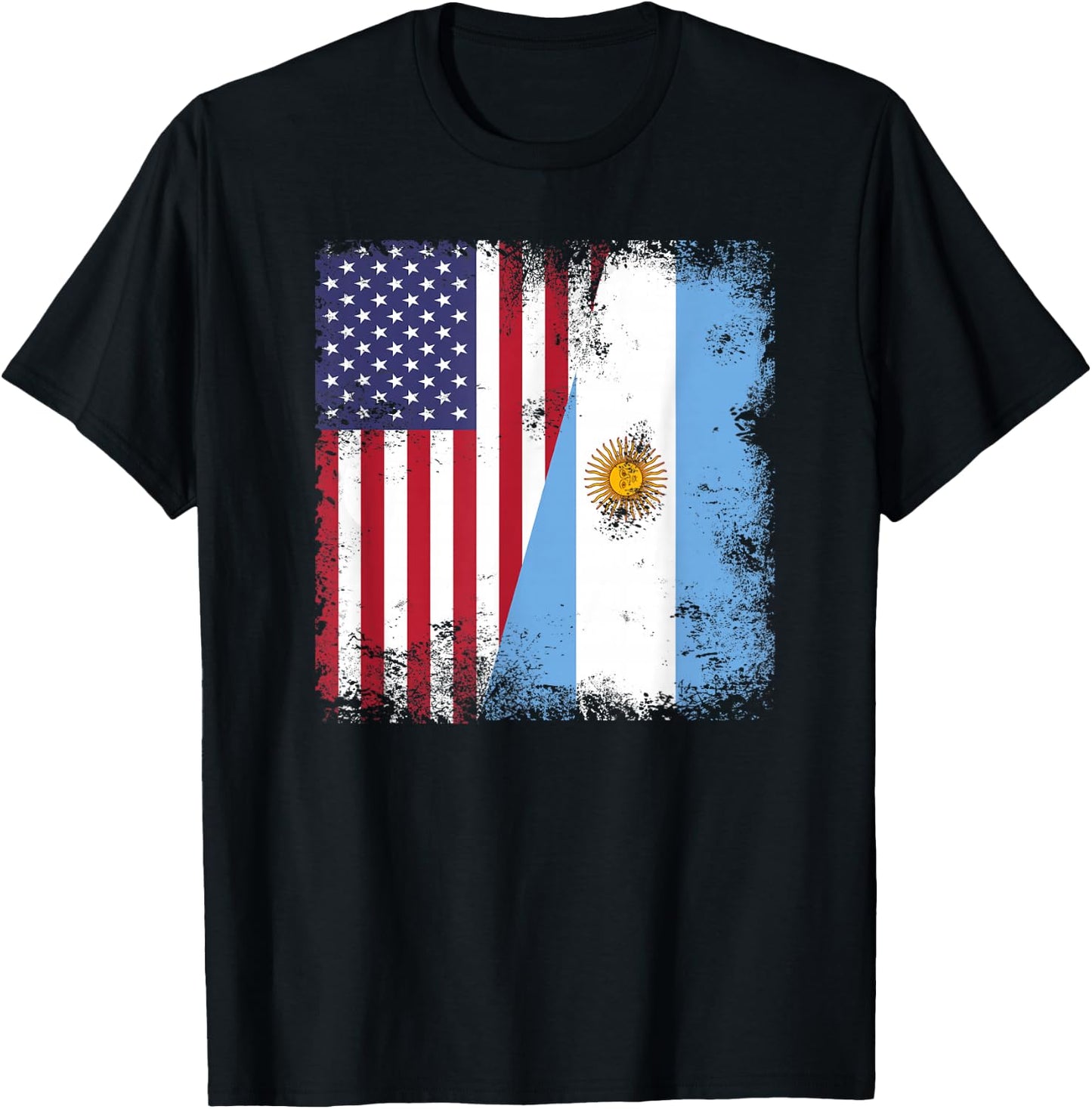 Half Argentinian Flag | Vintage Argentina USA Gift T-Shirt - T-Shirt | Black