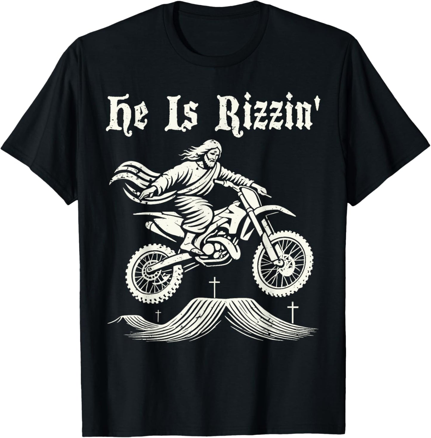 Funny jesus christ motocross dirt bike he's rizzin' easter T-Shirt - T-Shirt | Black