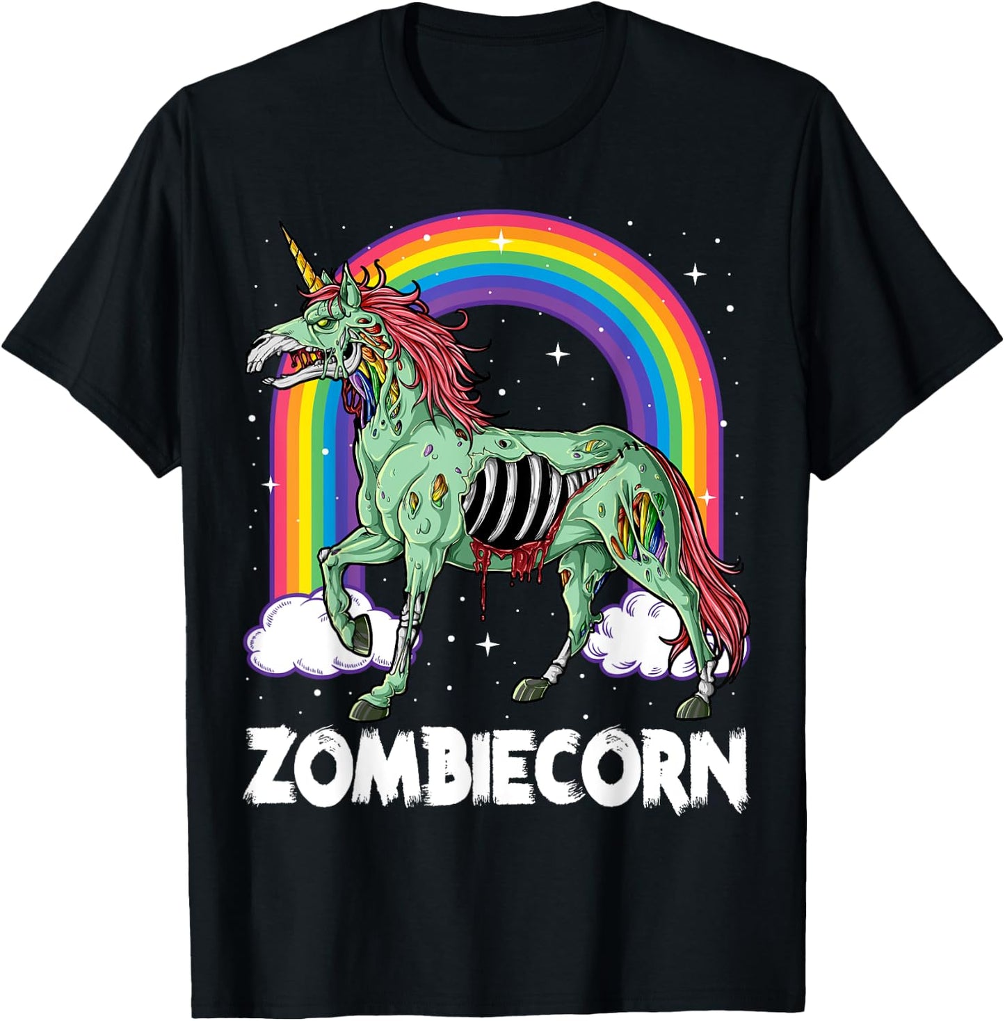 Zombiecorn Zombie Unicorn Halloween Women Girls Rainbow T-Shirt - T-Shirt | Black