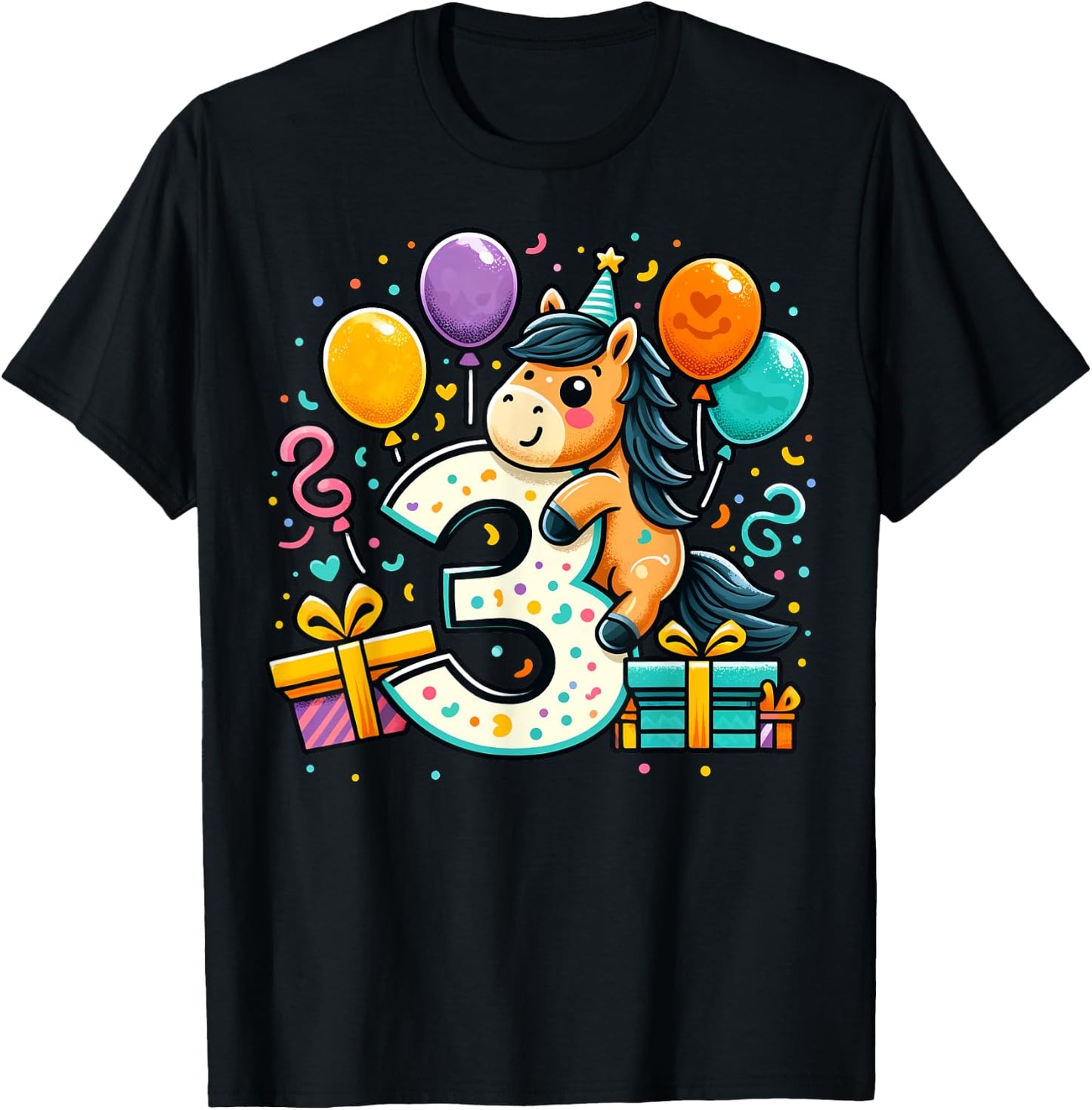Horse 3rd birthday boy girl 3 years old third three Horse T-Shirt - T-Shirt | Black