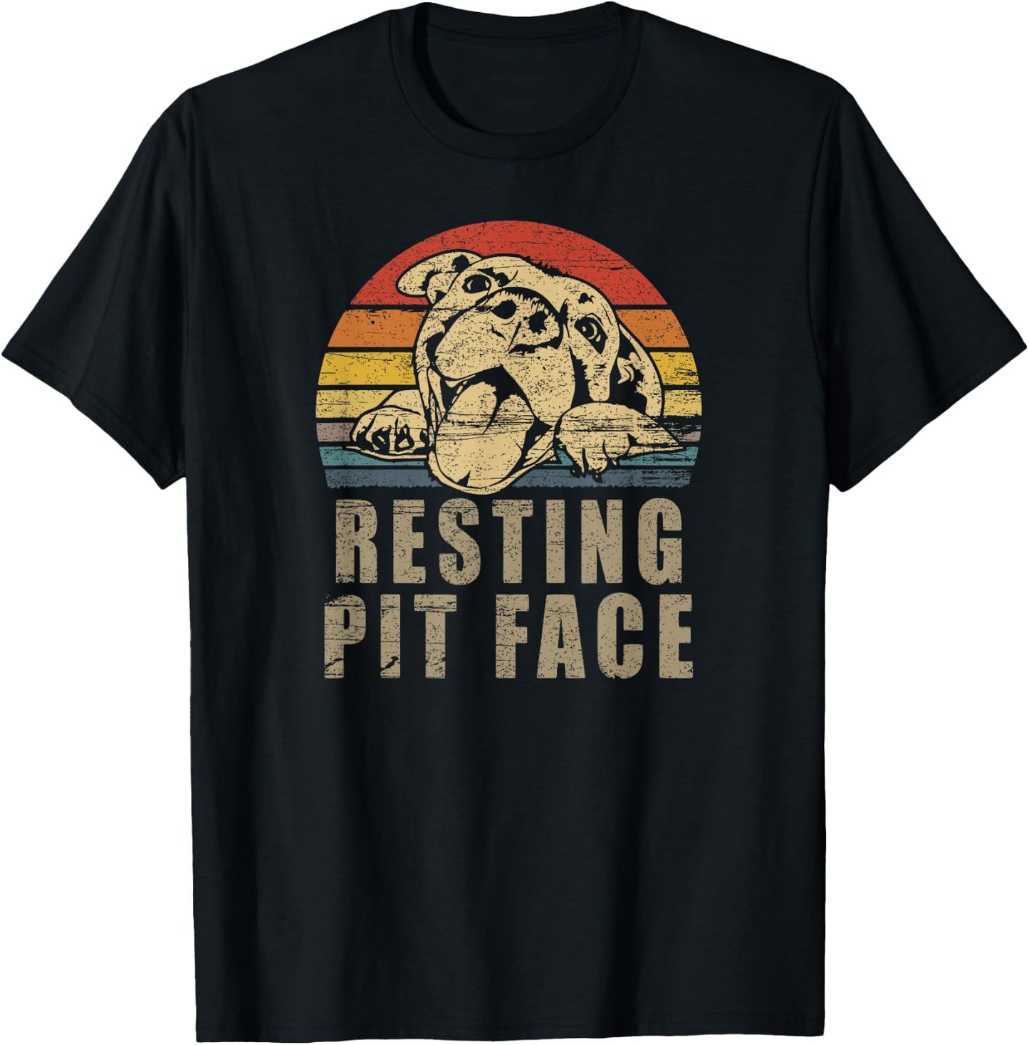 Pitbull Love - I Love My Pit Retro Vintage Resting Pit Face T-Shirt - T-Shirt | Black