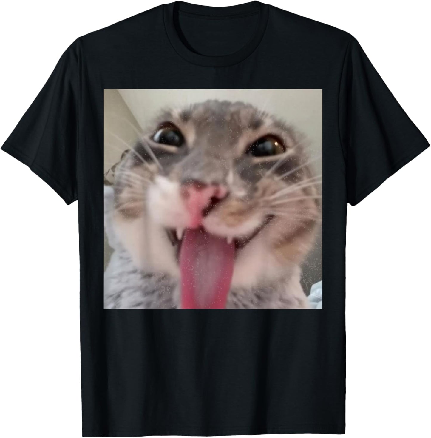 Funny Derpy Cat Tongue Out Wacky Silly Smiling Kitty Face T-Shirt - T-Shirt | Black